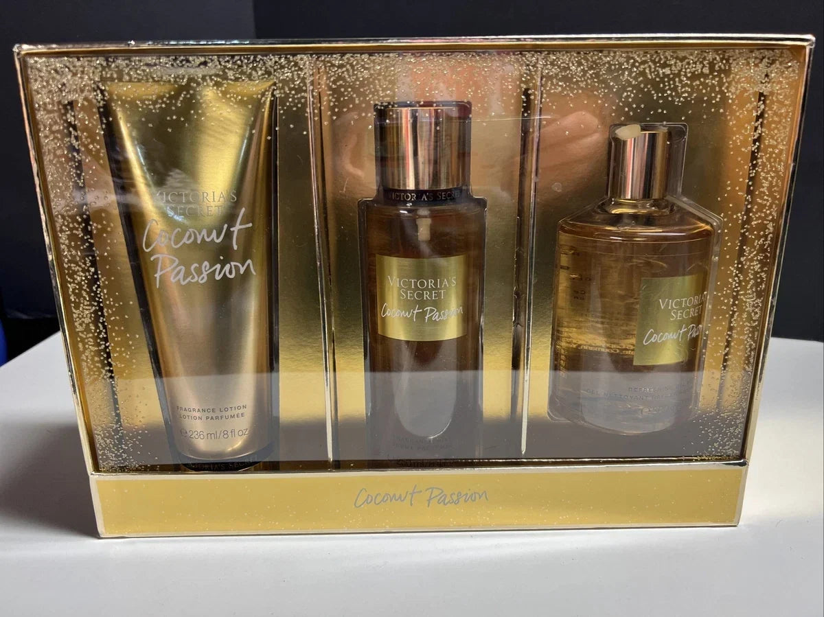 VICTORIA'S SECRET 3 PCS GIFT SET COCONUT PASSION MIST SHOWER GEL & LOTION NEW
